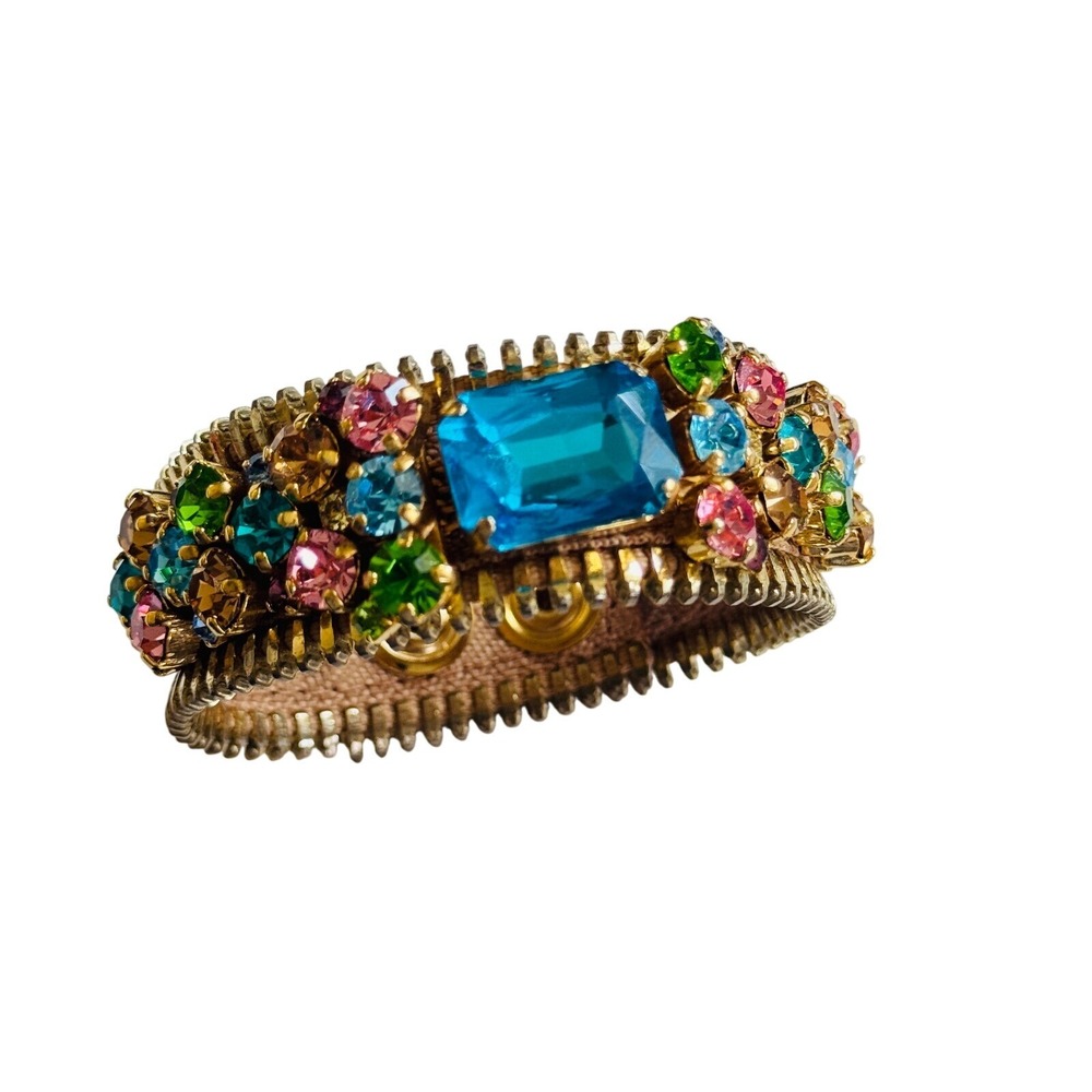 VTG Zipper dream Ginevra Italy Crystal Bracelet High end Jeweled Colorful‎ gold